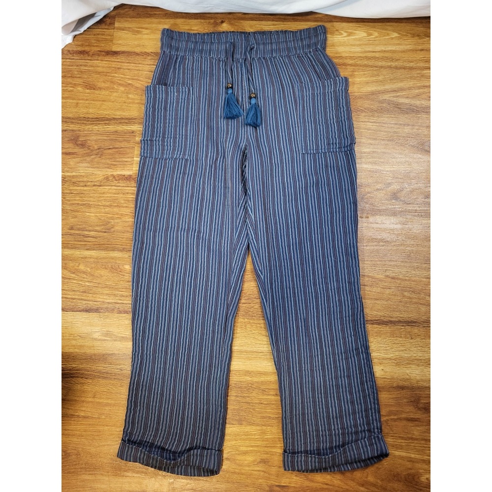 Sundance Living Catalog SZ S Campari Pull On Pants Striped Cotton Blue COMFY